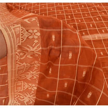 Sanskriti Vintage Indian Orange Sarees Blend Silk Woven Ethnic Sari Craft Fabric
