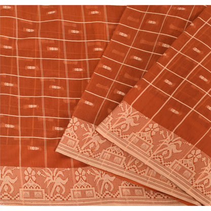 Sanskriti Vintage Indian Orange Sarees Blend Silk Woven Ethnic Sari Craft Fabric