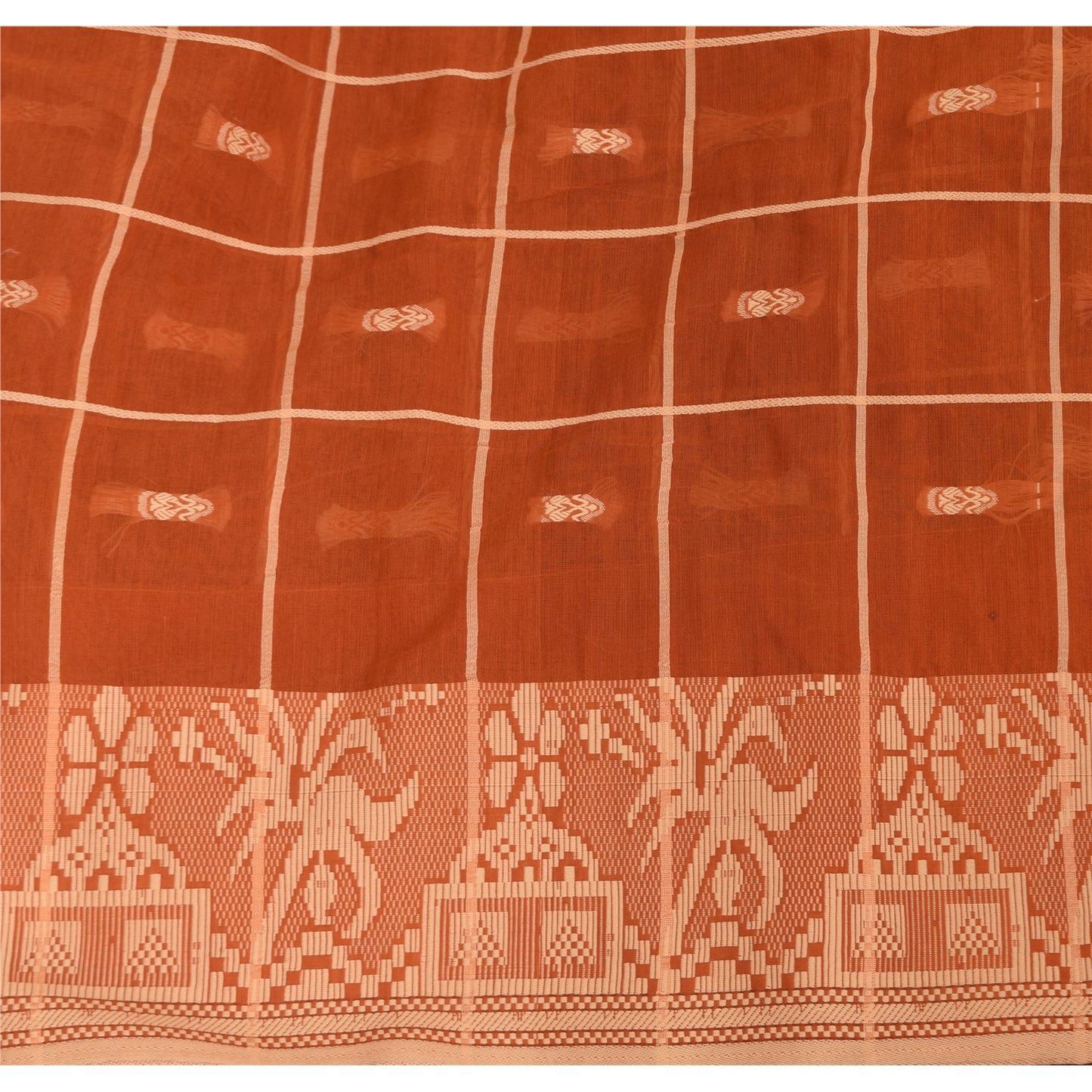 Sanskriti Vintage Indian Orange Sarees Blend Silk Woven Ethnic Sari Craft Fabric