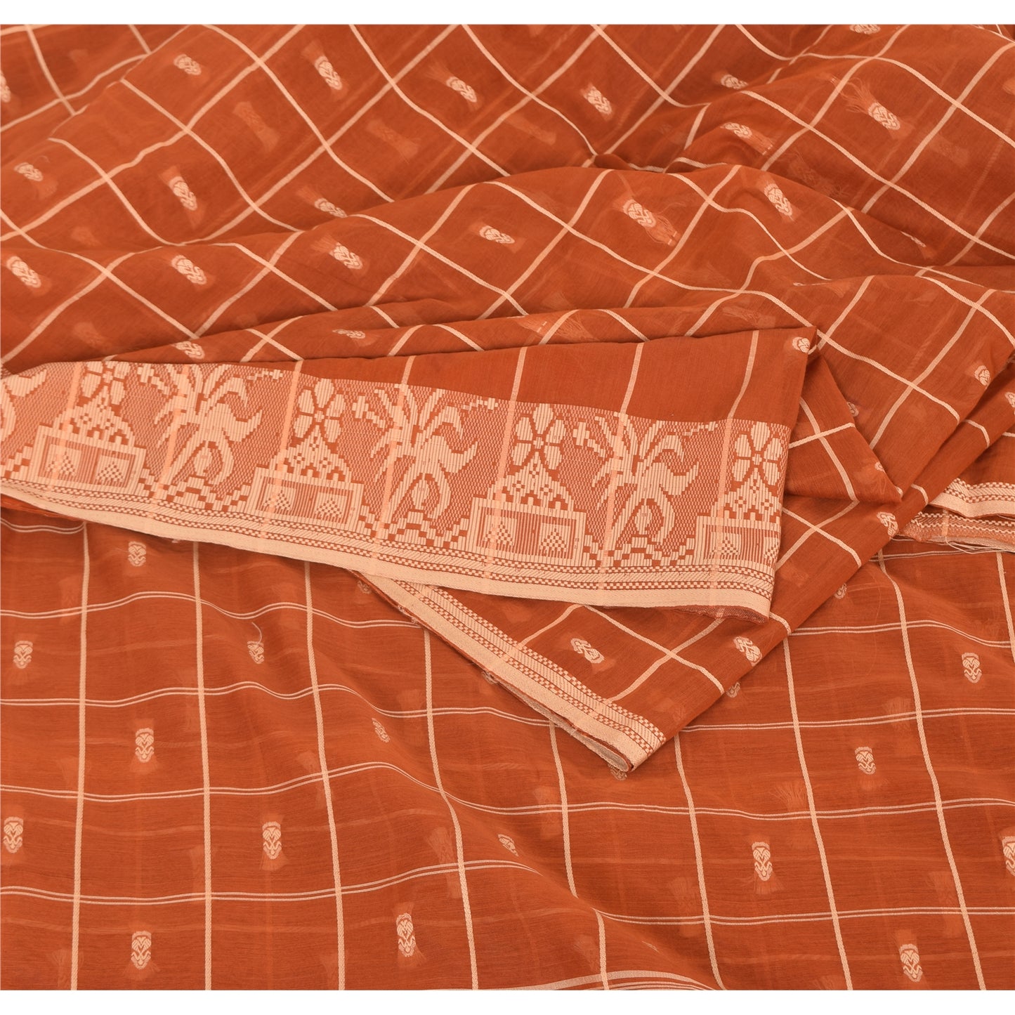 Sanskriti Vintage Indian Orange Sarees Blend Silk Woven Ethnic Sari Craft Fabric