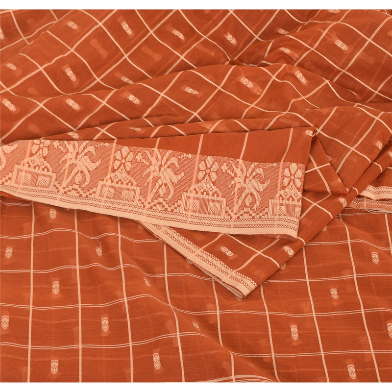 Sanskriti Vintage Indian Orange Sarees Blend Silk Woven Ethnic Sari Craft Fabric