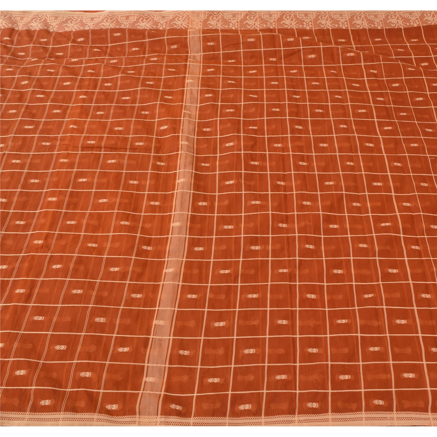 Sanskriti Vintage Indian Orange Sarees Blend Silk Woven Ethnic Sari Craft Fabric