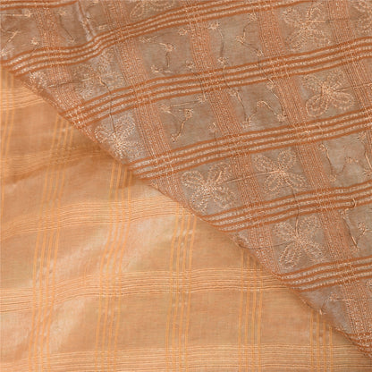 Sanskriti Vintage Sarees Pure Silk Hand Embroidery Peach & Brown Fabric 5+YDSari