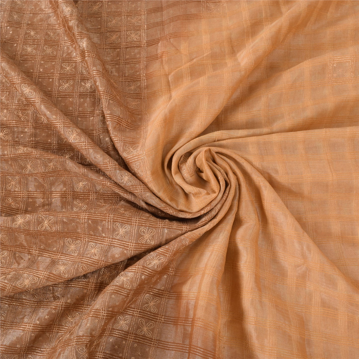 Sanskriti Vintage Sarees Pure Silk Hand Embroidery Peach & Brown Fabric 5+YDSari