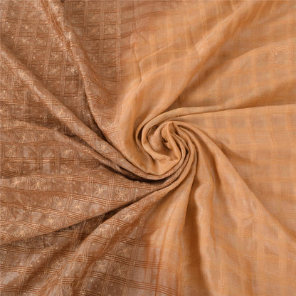 Sanskriti Vintage Sarees Pure Silk Hand Embroidery Peach & Brown Fabric 5+YDSari