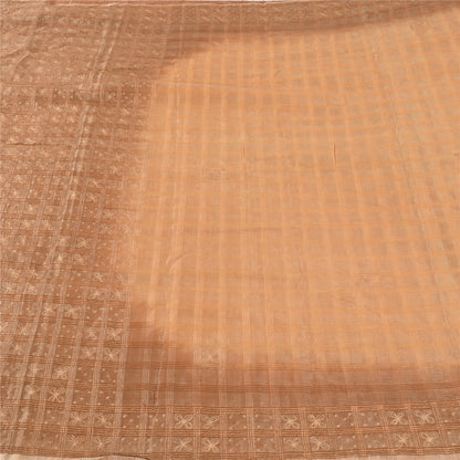 Sanskriti Vintage Sarees Pure Silk Hand Embroidery Peach & Brown Fabric 5+YDSari