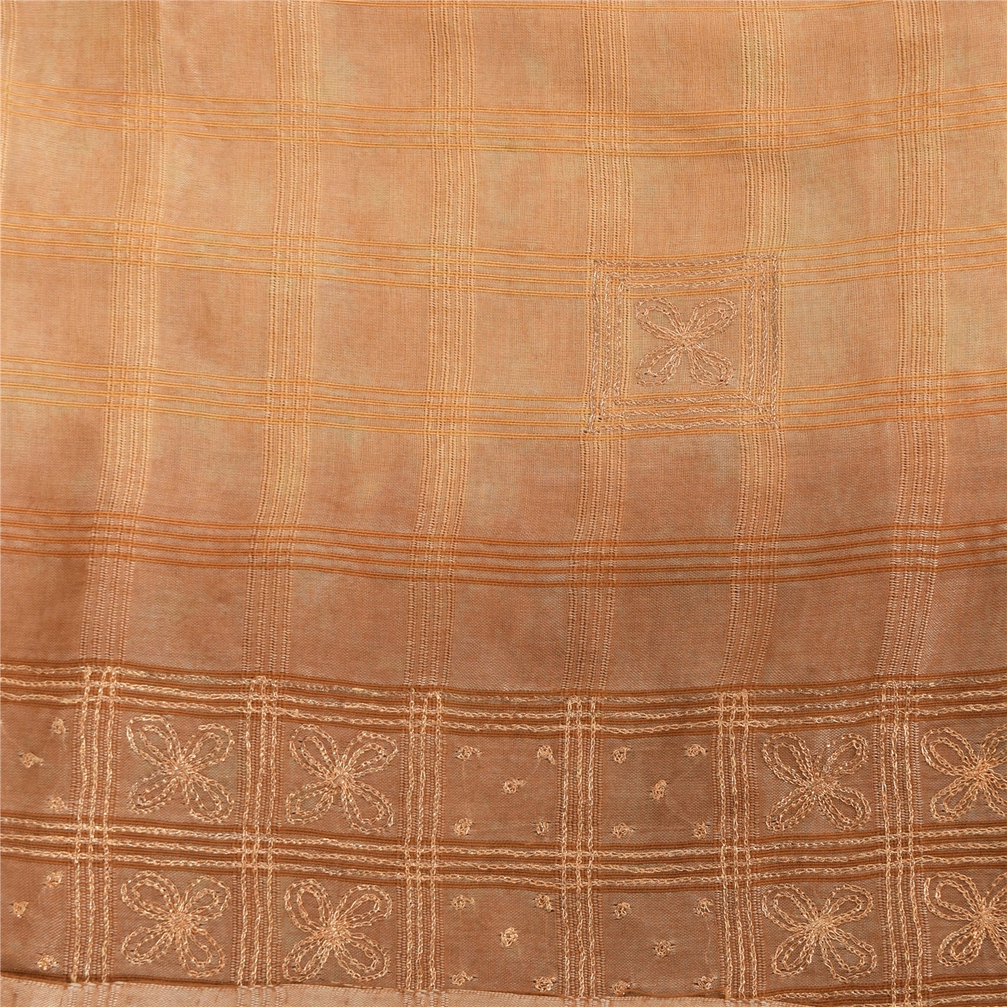Sanskriti Vintage Sarees Pure Silk Hand Embroidery Peach & Brown Fabric 5+YDSari