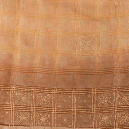 Sanskriti Vintage Sarees Pure Silk Hand Embroidery Peach & Brown Fabric 5+YDSari
