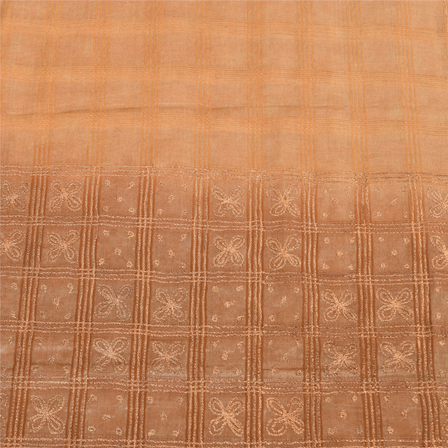 Sanskriti Vintage Sarees Pure Silk Hand Embroidery Peach & Brown Fabric 5+YDSari