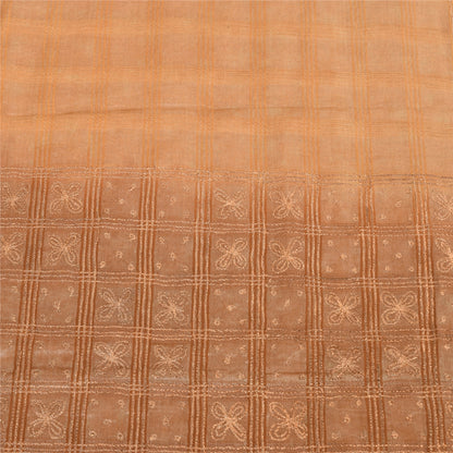 Sanskriti Vintage Sarees Pure Silk Hand Embroidery Peach & Brown Fabric 5+YDSari