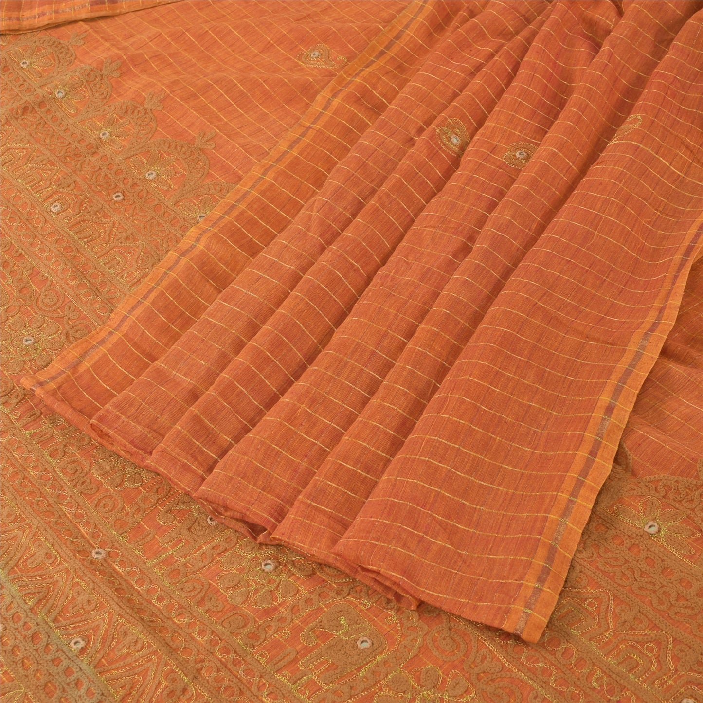 Sanskriti Vintage Antik Vintage Sari 100% Ren Bomuld Håndbroderet Ari Zama Bæredygtigt Stoff Sari