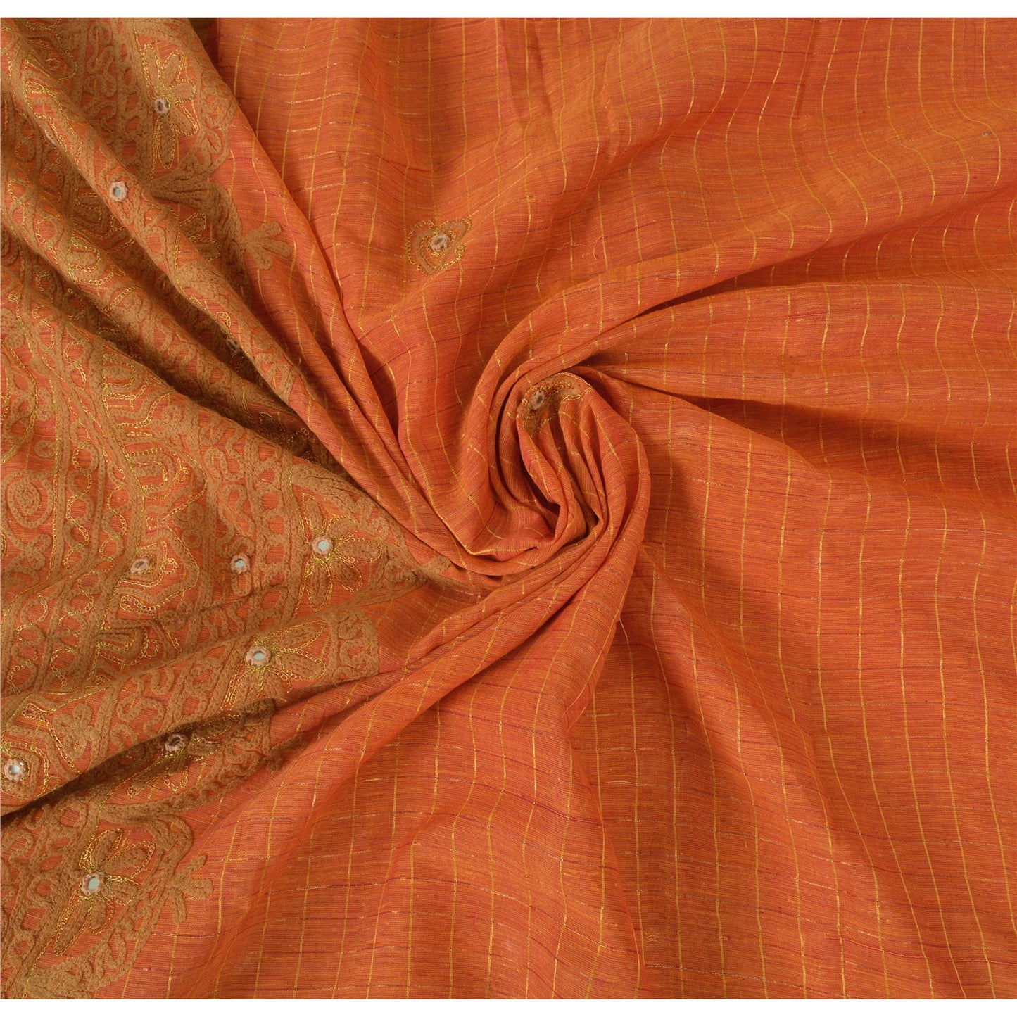 Sanskriti Vintage Antik Vintage Sari 100% Ren Bomuld Håndbroderet Ari Zama Bæredygtigt Stoff Sari