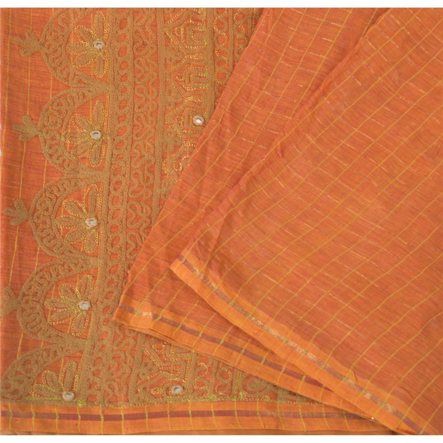 Sanskriti Vintage Antik Vintage Sari 100% Ren Bomuld Håndbroderet Ari Zama Bæredygtigt Stoff Sari