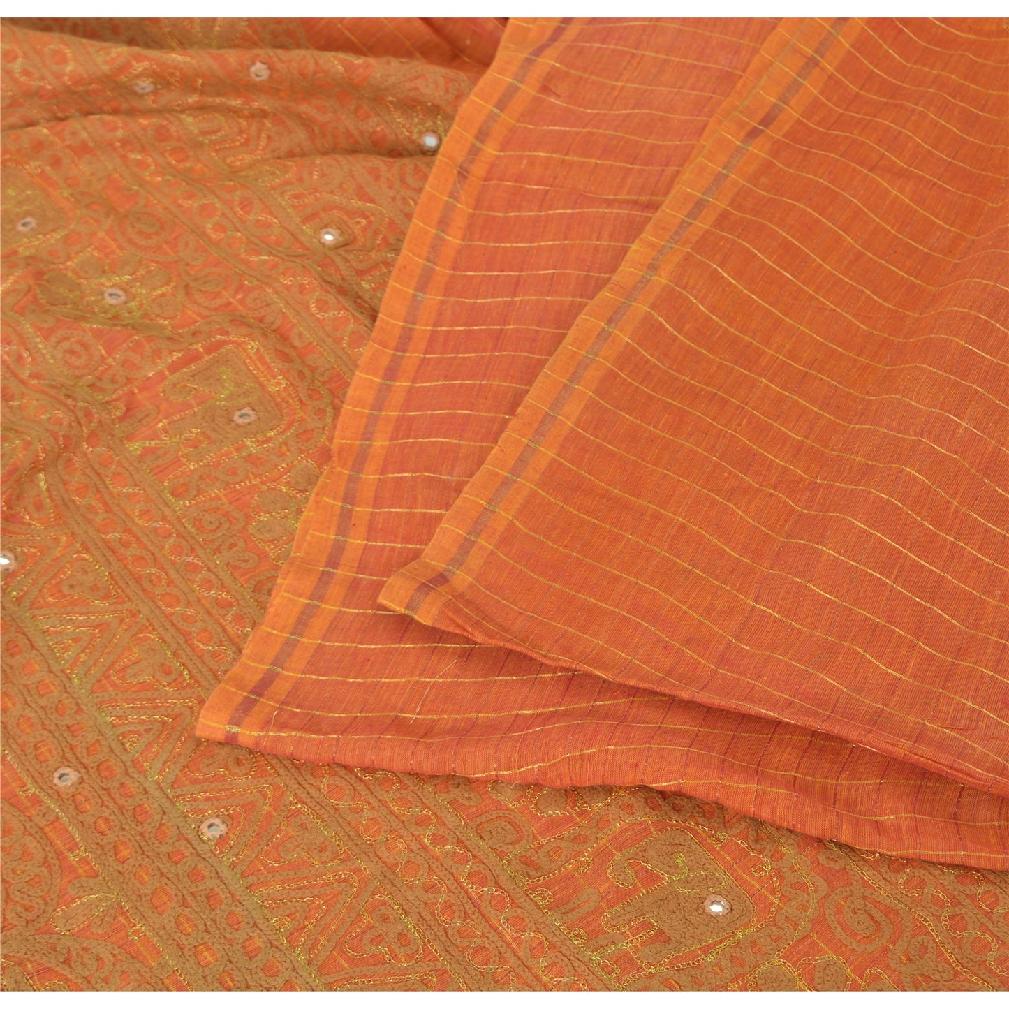 Sanskriti Vintage Antik Vintage Sari 100% Ren Bomuld Håndbroderet Ari Zama Bæredygtigt Stoff Sari