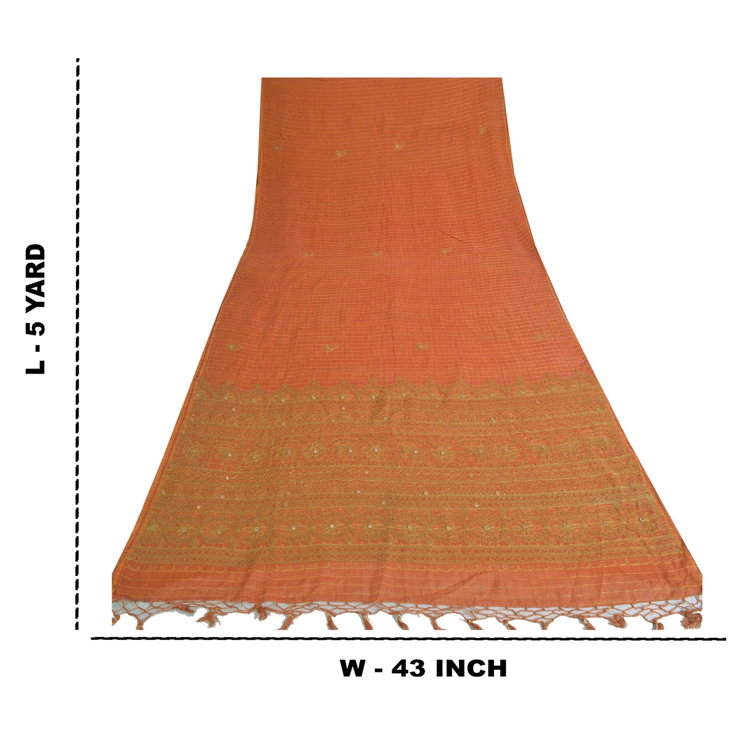 Sanskriti Vintage Antik Vintage Sari 100% Ren Bomuld Håndbroderet Ari Zama Bæredygtigt Stoff Sari