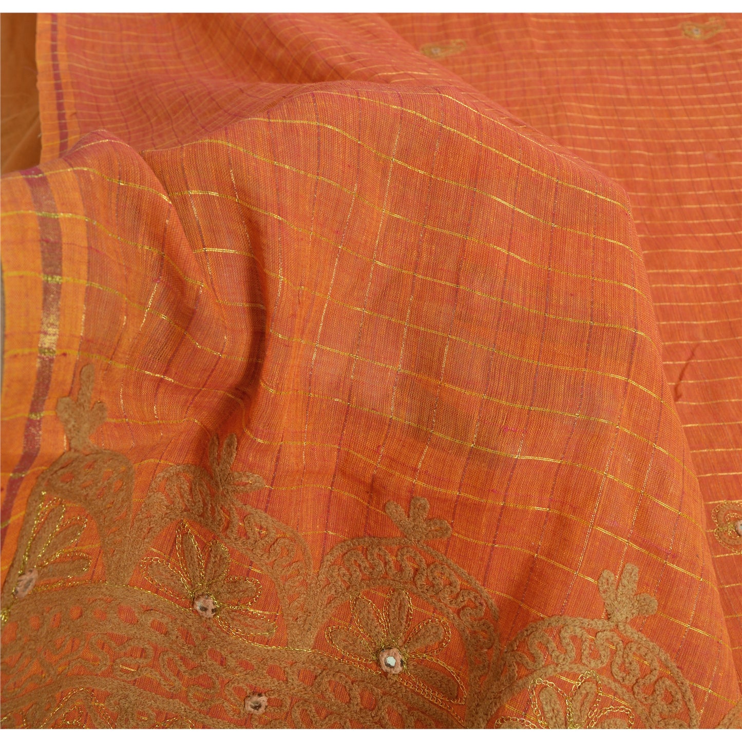 Sanskriti Vintage Antik Vintage Sari 100% Ren Bomuld Håndbroderet Ari Zama Bæredygtigt Stoff Sari