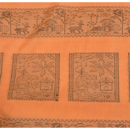 Sanskriti Vintage Sari 100% Pure Cotton Indian Tangerine Orange Saree Woven 5yd Craft Assorted Vintage Sari Scraps, Upcycled Remnant