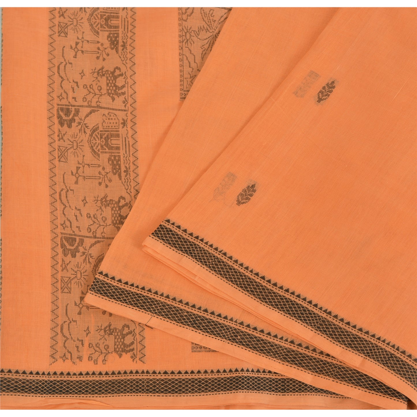 Sanskriti Vintage Sari 100% Pure Cotton Indian Tangerine Orange Saree Woven 5yd Craft Assorted Vintage Sari Scraps, Upcycled Remnant