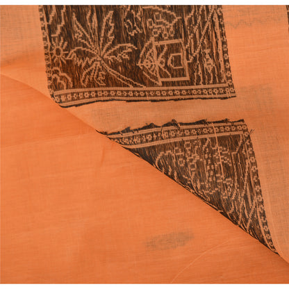 Sanskriti Vintage Sari 100% Pure Cotton Indian Tangerine Orange Saree Woven 5yd Craft Assorted Vintage Sari Scraps, Upcycled Remnant