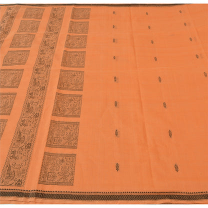 Sanskriti Vintage Sari 100% Pure Cotton Indian Tangerine Orange Saree Woven 5yd Craft Assorted Vintage Sari Scraps, Upcycled Remnant