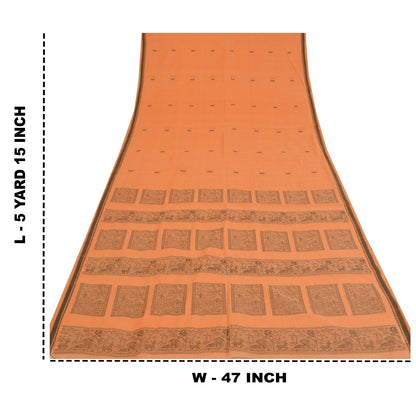Sanskriti Vintage Sari 100% Pure Cotton Indian Tangerine Orange Saree Woven 5yd Craft Assorted Vintage Sari Scraps, Upcycled Remnant