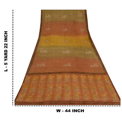 Sanskriti Vintage Indian Sarees Pure Silk Hand Embroidered Sari 5yd Craft Fabric