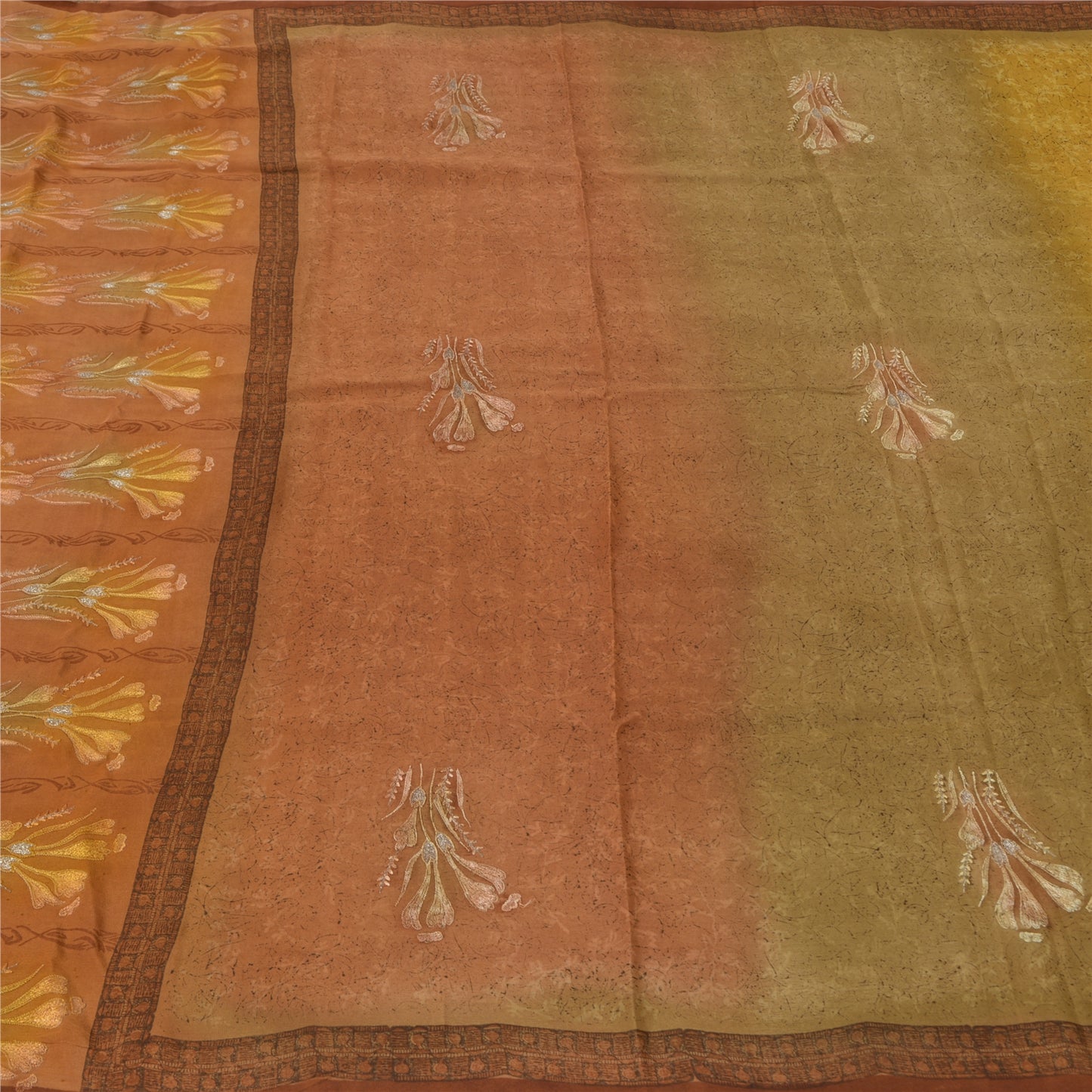 Sanskriti Vintage Indian Sarees Pure Silk Hand Embroidered Sari 5yd Craft Fabric