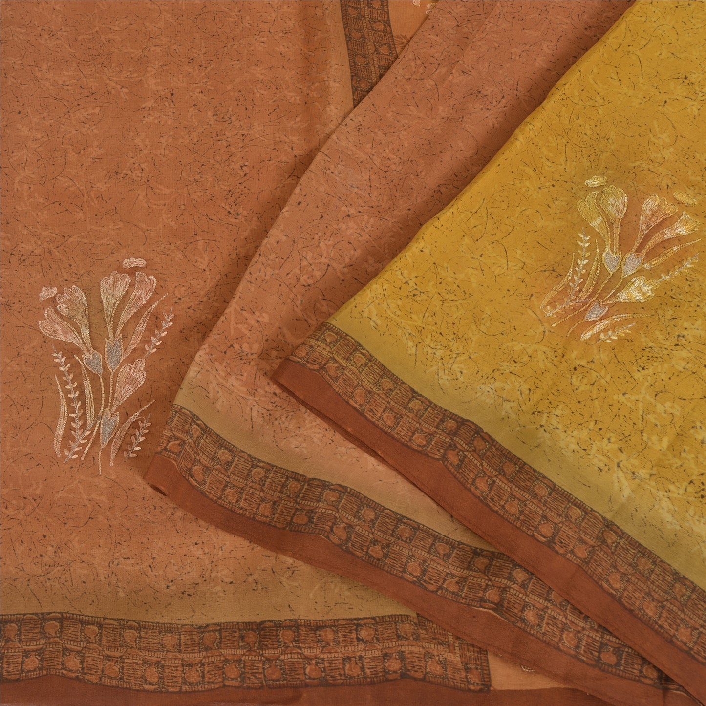 Sanskriti Vintage Indian Sarees Pure Silk Hand Embroidered Sari 5yd Craft Fabric