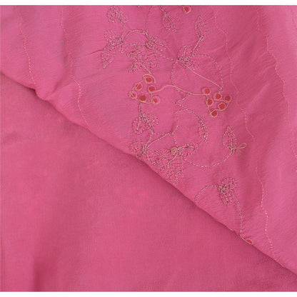 Sanskriti Vintage Sarees 100% Pure Crepe Hand Beaded Zari Sari 5+YD Craft Fabric