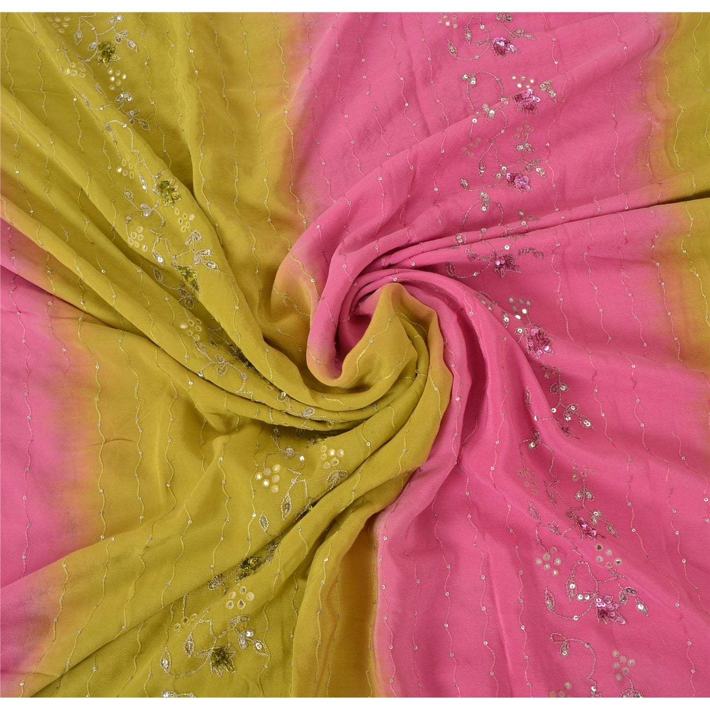 Sanskriti Vintage Sarees 100% Pure Crepe Hand Beaded Zari Sari 5+YD Craft Fabric