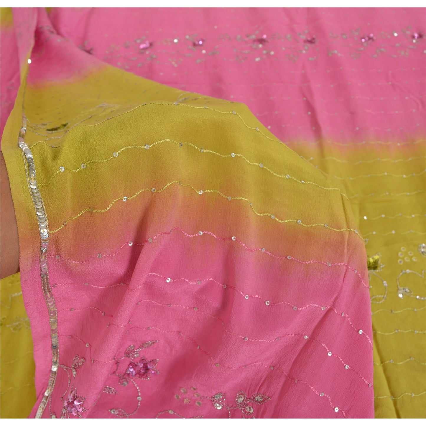 Sanskriti Vintage Sarees 100% Pure Crepe Hand Beaded Zari Sari 5+YD Craft Fabric