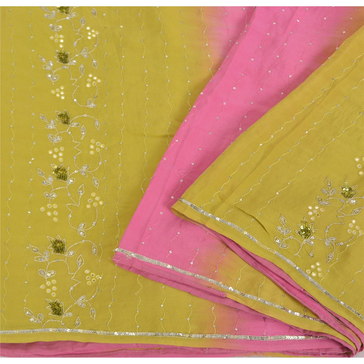 Sanskriti Vintage Sarees 100% Pure Crepe Hand Beaded Zari Sari 5+YD Craft Fabric