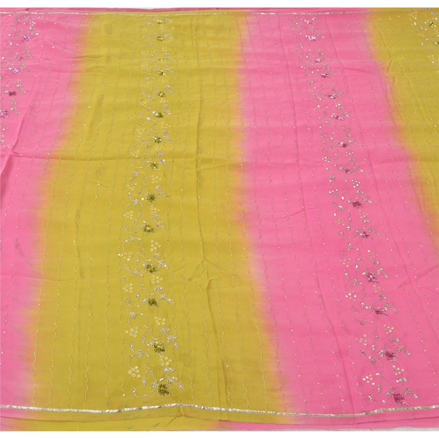 Sanskriti Vintage Sarees 100% Pure Crepe Hand Beaded Zari Sari 5+YD Craft Fabric
