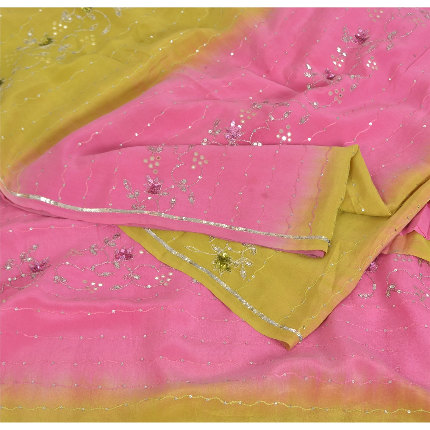 Sanskriti Vintage Sarees 100% Pure Crepe Hand Beaded Zari Sari 5+YD Craft Fabric