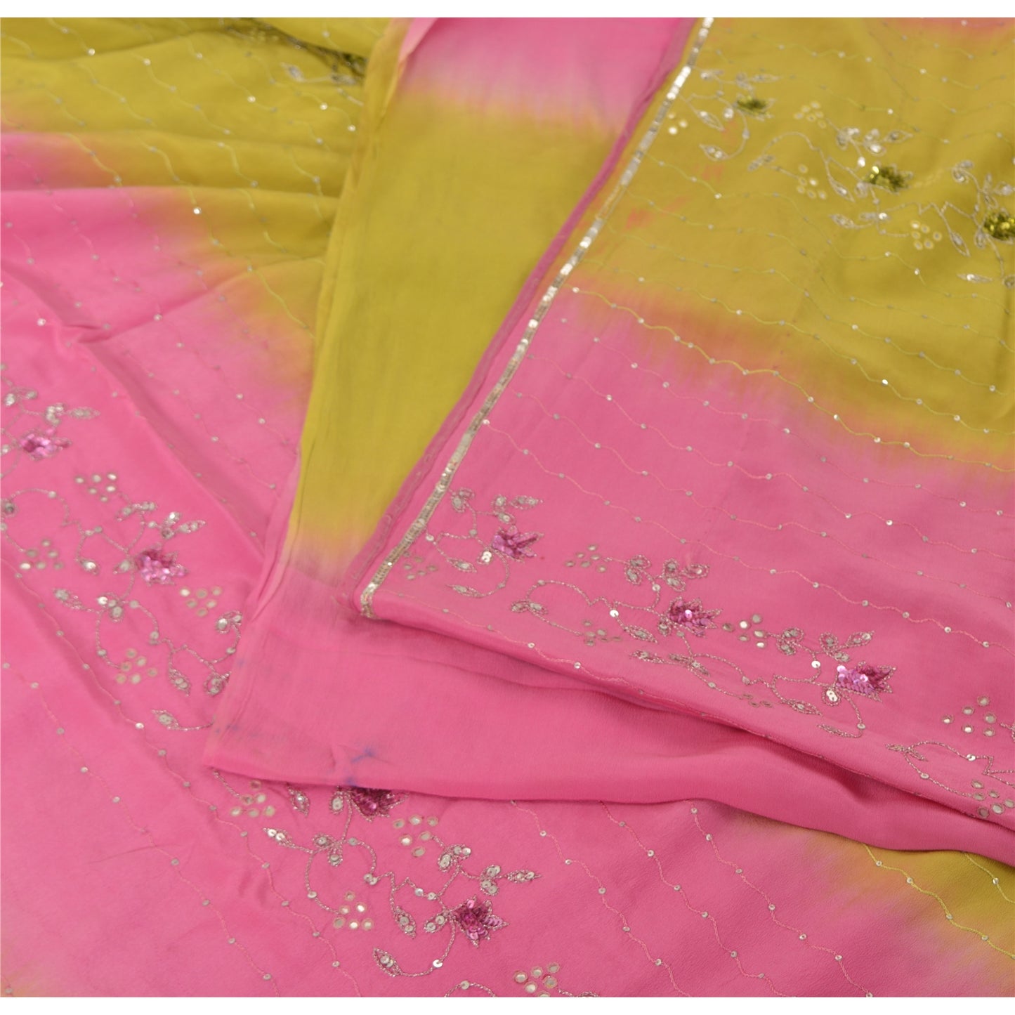 Sanskriti Vintage Sarees 100% Pure Crepe Hand Beaded Zari Sari 5+YD Craft Fabric