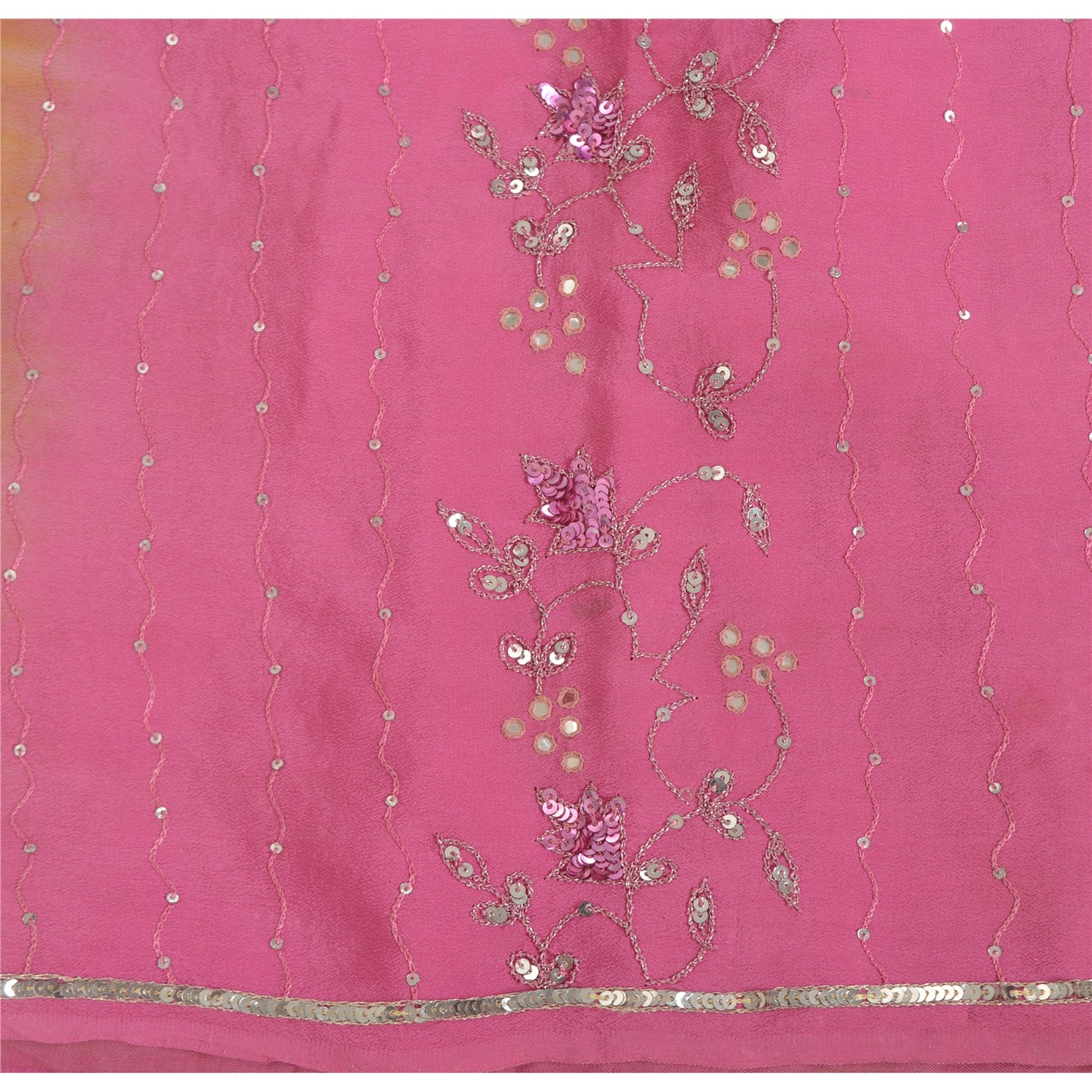 Sanskriti Vintage Sarees 100% Pure Crepe Hand Beaded Zari Sari 5+YD Craft Fabric