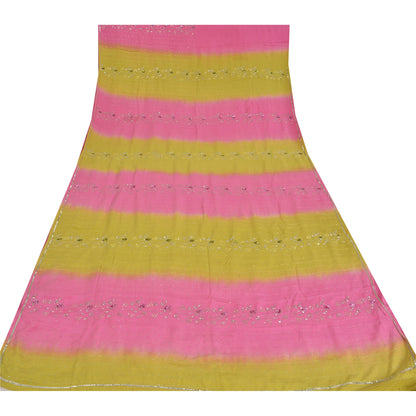 Sanskriti Vintage Sarees 100% Pure Crepe Hand Beaded Zari Sari 5+YD Craft Fabric
