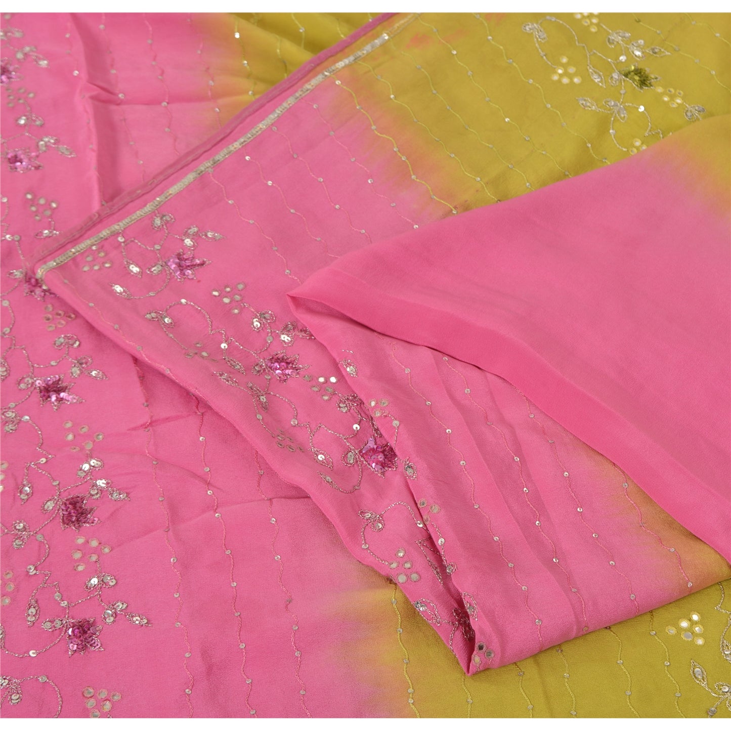 Sanskriti Vintage Sarees 100% Pure Crepe Hand Beaded Zari Sari 5+YD Craft Fabric