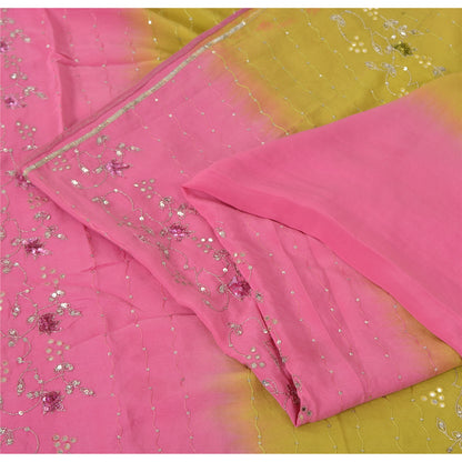 Sanskriti Vintage Sarees 100% Pure Crepe Hand Beaded Zari Sari 5+YD Craft Fabric