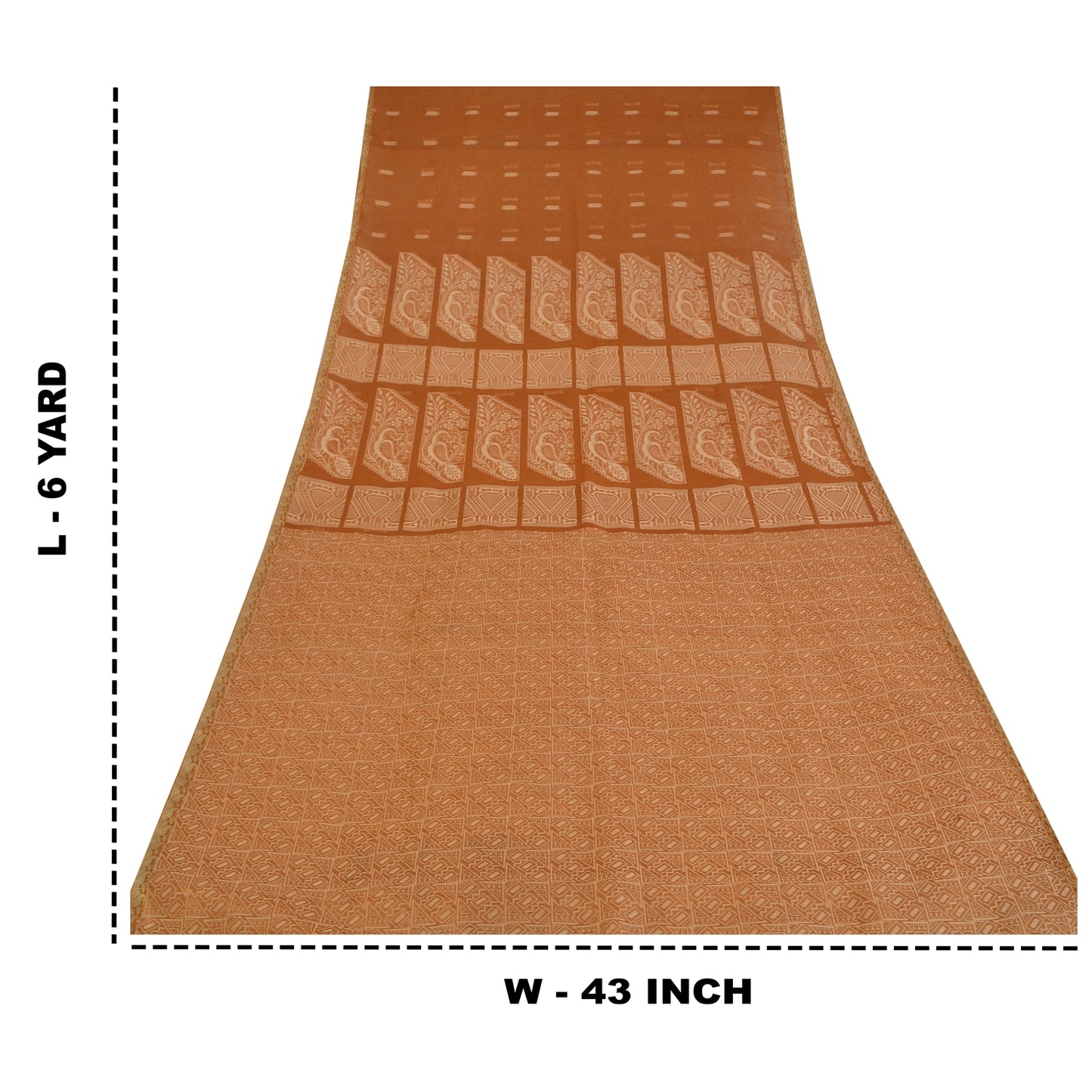 Sanskriti Vintage Handwoven Cotton Sari: Brown Indian Saree Fabric with Floral Peacock Border upholstery fabric