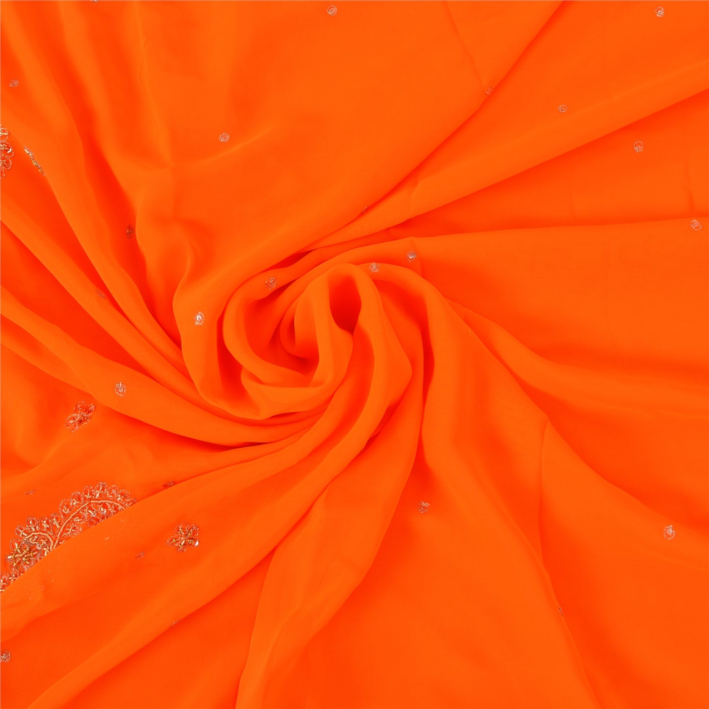 Sanskriti Vintage Orange Sarees Georgette Hand Beaded Craft Fabric Premium Sari