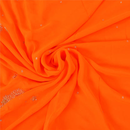 Sanskriti Vintage Orange Sarees Georgette Hand Beaded Craft Fabric Premium Sari