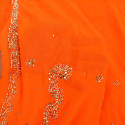 Sanskriti Vintage Orange Sarees Georgette Hand Beaded Craft Fabric Premium Sari