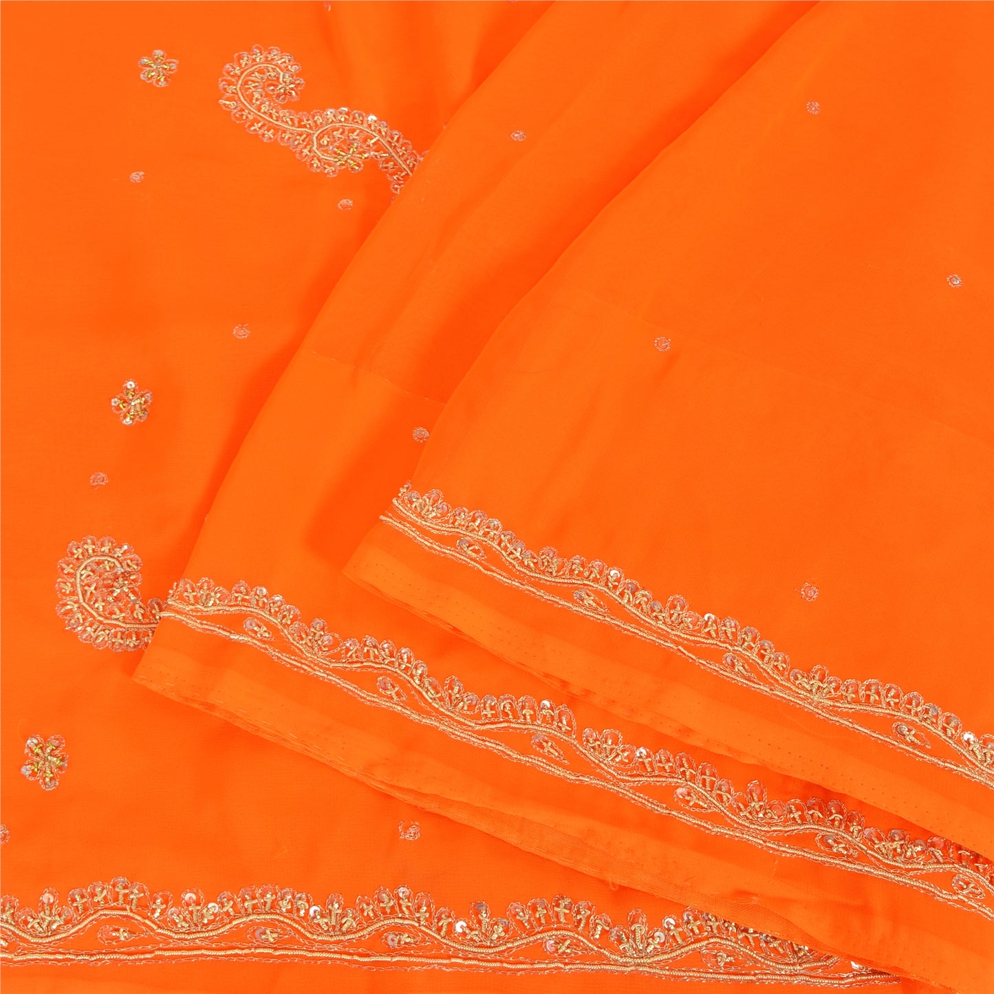 Sanskriti Vintage Orange Sarees Georgette Hand Beaded Craft Fabric Premium Sari