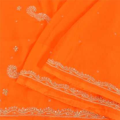 Sanskriti Vintage Orange Sarees Georgette Hand Beaded Craft Fabric Premium Sari