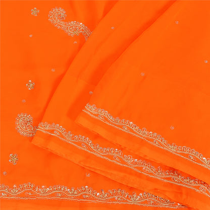Sanskriti Vintage Orange Sarees Georgette Hand Beaded Craft Fabric Premium Sari