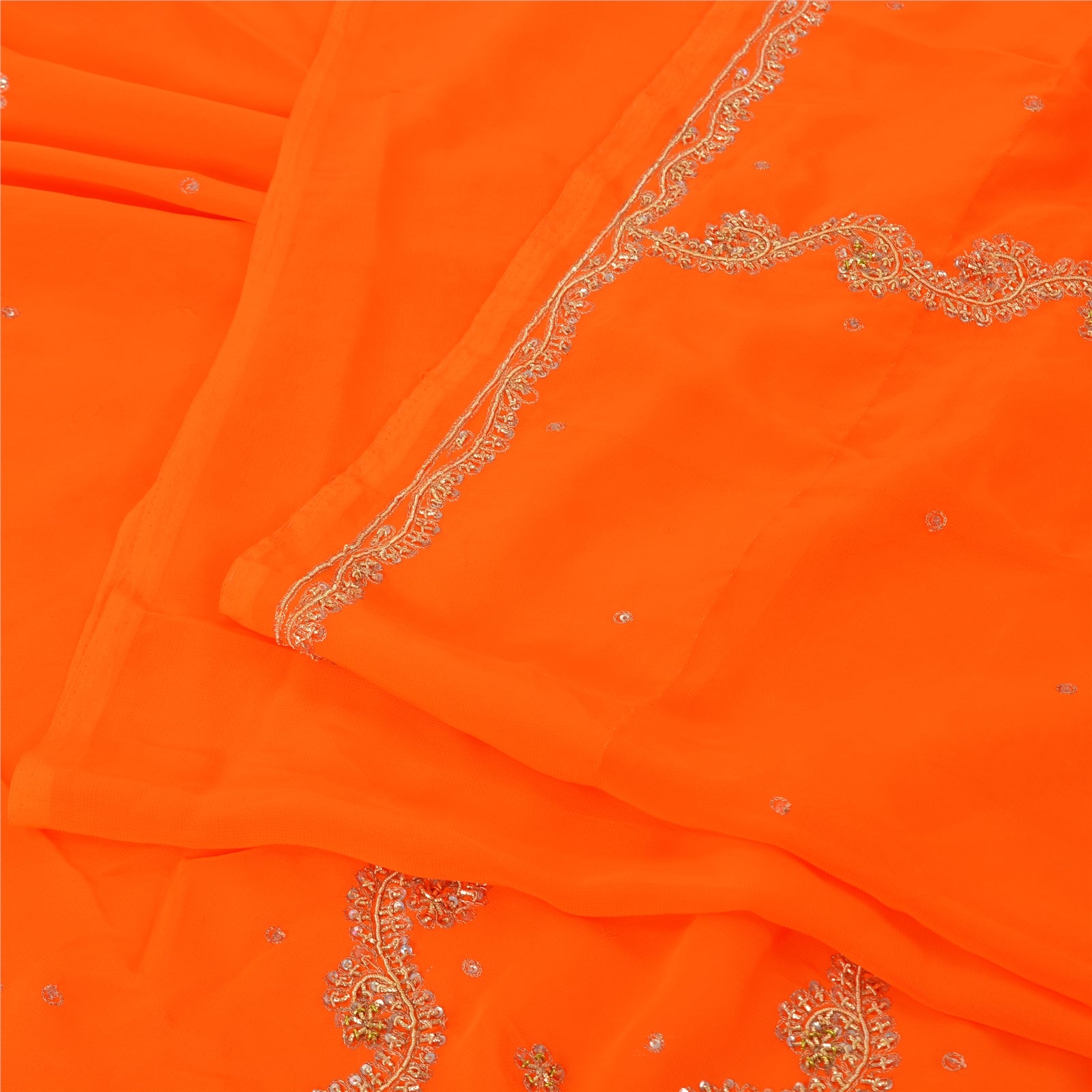 Sanskriti Vintage Orange Sarees Georgette Hand Beaded Craft Fabric Premium Sari