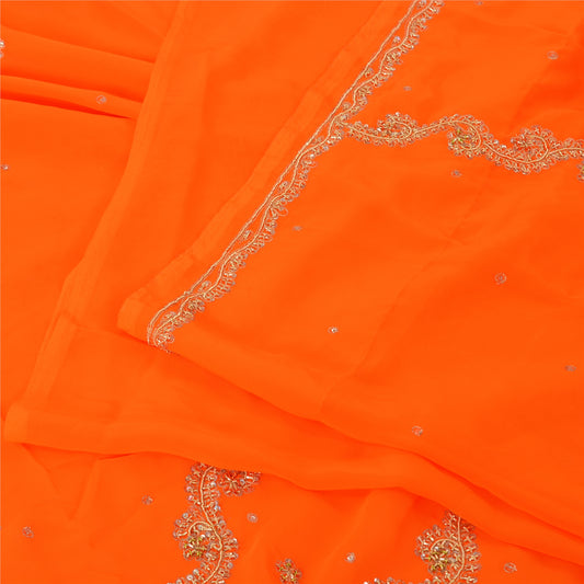 Sanskriti Vintage Orange Sarees Georgette Hand Beaded Craft Fabric Premium Sari