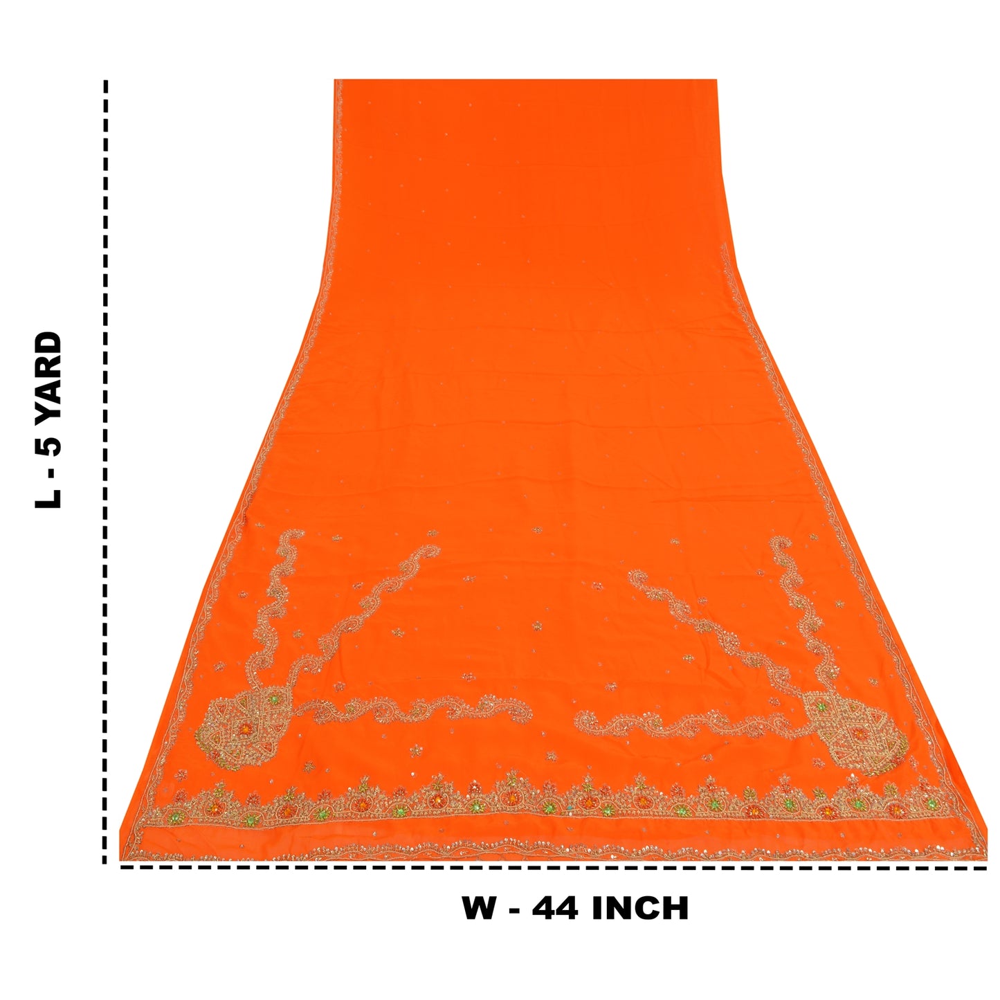 Sanskriti Vintage Orange Sarees Georgette Hand Beaded Craft Fabric Premium Sari