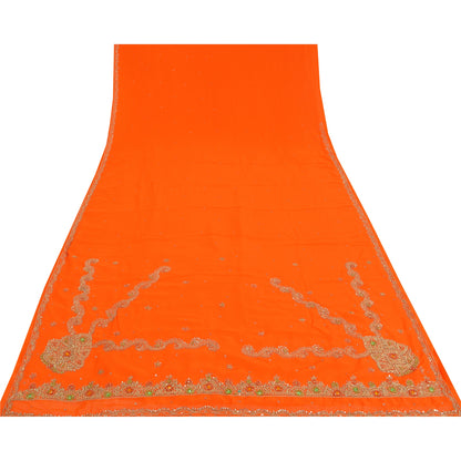 Sanskriti Vintage Orange Sarees Georgette Hand Beaded Craft Fabric Premium Sari